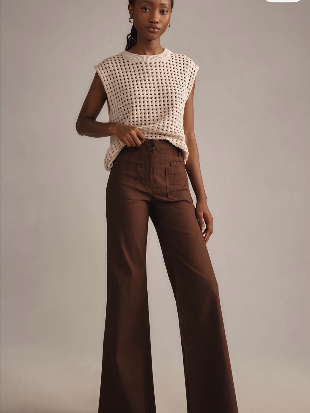 Maeve High-Rise Wide-Leg Pants in Deep Brown